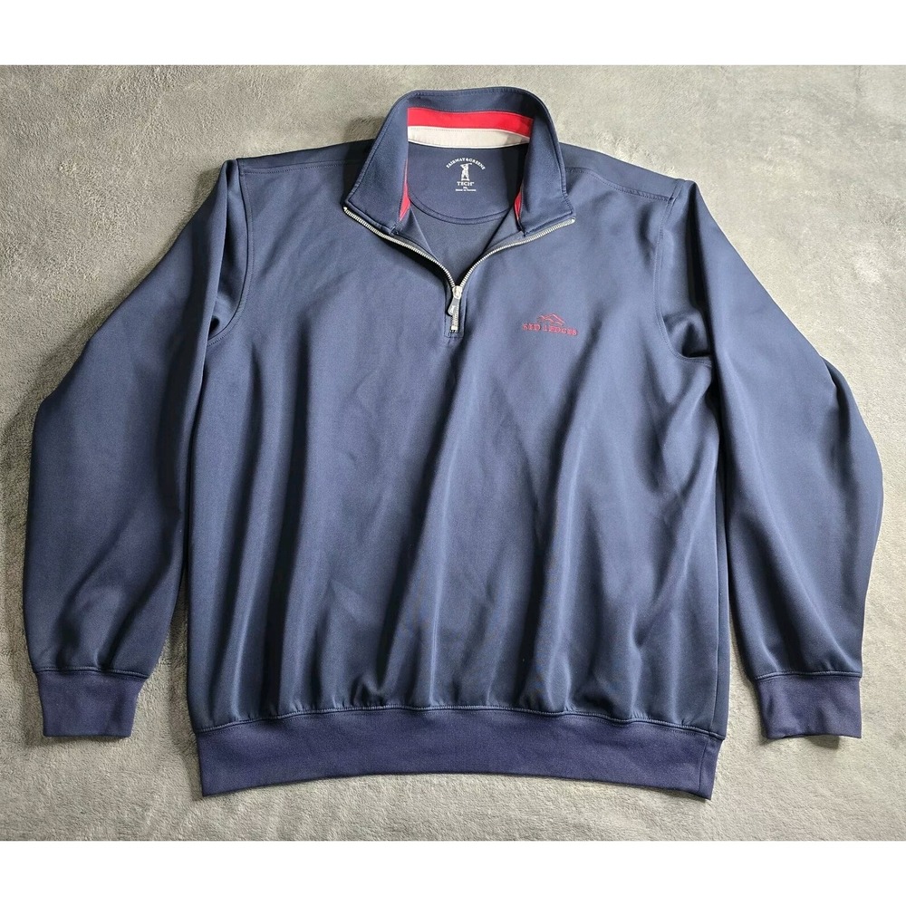 F&G Tech Fairway & Greene Men XL 1/4 Zip Pullover Golf Sweater Navy Blue Stretch